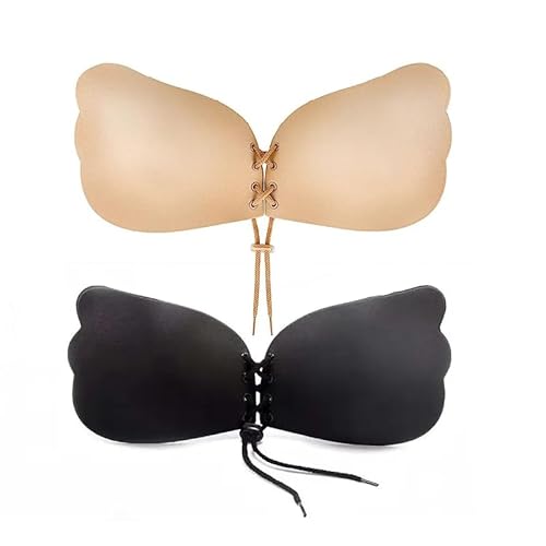 24Ersi Klebe BH,Trägerloser BH,2 Stück Klebe BH Push Up,mit 2 Silikon Brüste Nippelpads,BH Rückenfrei von 24Ersi