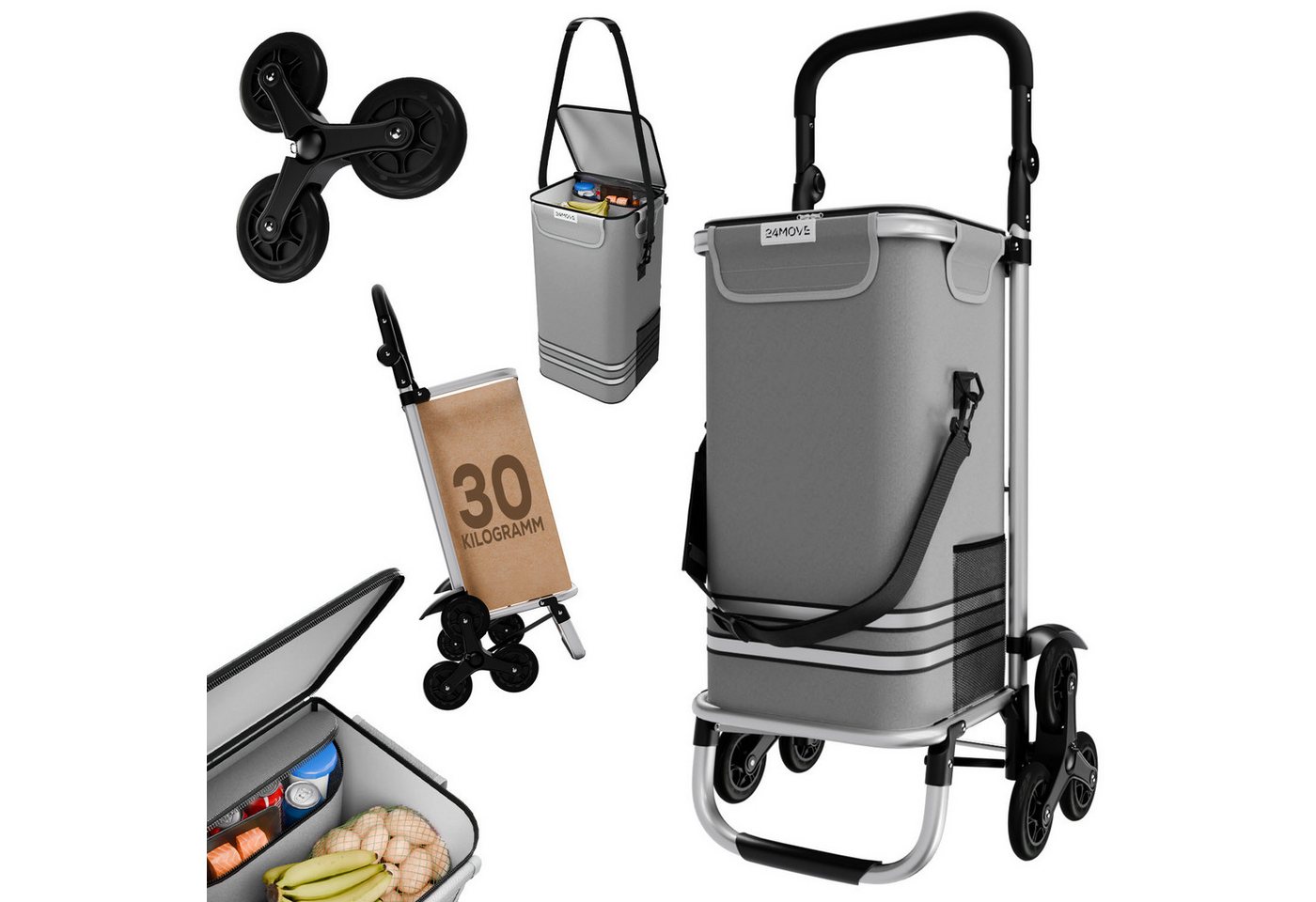 24Move Einkaufstrolley Einkaufstrolley mit 55L, 3in1 Sackkarre und Tasche, klappbar, Sternrad, Handwagen inkl. Kühlfach 24Move Einkaufstrolley Einkaufstrolley mit 55L, 3in1 Sackkarre und Tasche, klappbar, Sternrad, Handwagen inkl. Kühlfach von 24Move