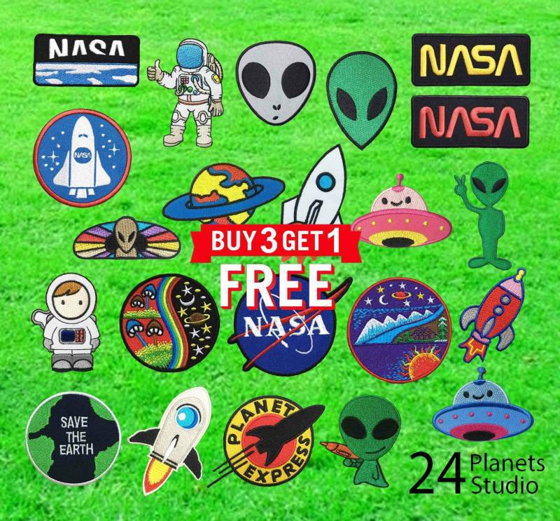 Kaufen Sie 3 Get 1 Free Iron On Patches Von 24Planetsstudio Nasa Ufo Alien Rocket Earth Astronaut von 24PlanetsStudio