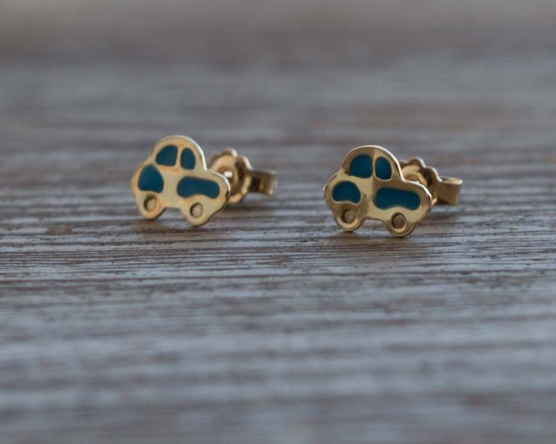 sterling Silber Emaille Auto Ohrstecker Vergoldet von 24jewels