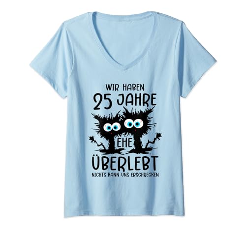 Damen 25 Jahre Verheiratet Silberhochzeit 25 Hochzeitstag T-Shirt mit V-Ausschnitt von 25 Hochzeitstag Silberhochzeit Ehefrau