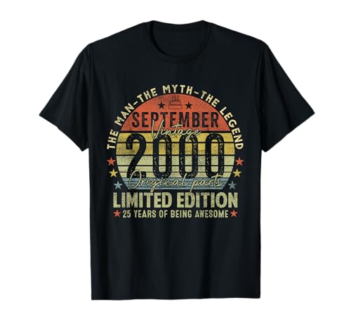 25th Birthday Gifts Vintage September 2000 25 Years Old Men T-Shirt 25th Birthday Gifts Vintage September 2000 25 Years Old Men T-Shirt von 25 Years Old Awesome Since September 2000 Birthday