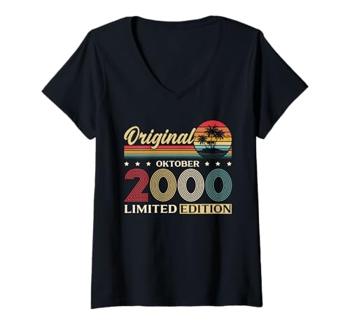 Damen 25. Geburtstag Mann Geschenk Original Oktober 2000 T-Shirt mit V-Ausschnitt Damen 25. Geburtstag Mann Geschenk Original Oktober 2000 T-Shirt mit V-Ausschnitt von 25. Geburtstag Geschenk Original Oktober 2000