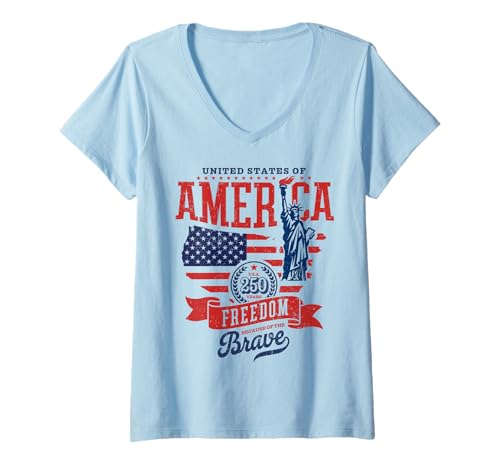 Damen 250 Jahre Freiheitsstatue T-Shirt mit V-Ausschnitt Damen 250 Jahre Freiheitsstatue T-Shirt mit V-Ausschnitt von 250th Birthday Statue Liberty Tees Gifts