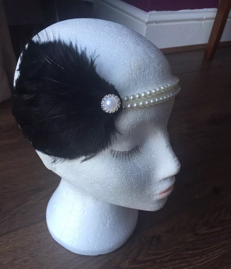 Flapper Gatsby Stirnband 1920Er Jahre Schwarze Feder Perle Haarband von 26Dreams