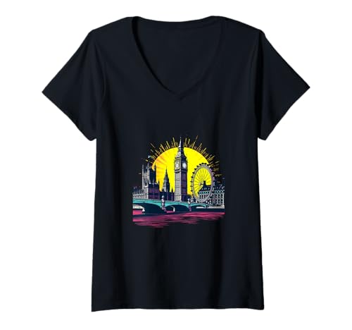 Damen Elizabeth Tower London Pop Art im Retro-Look T-Shirt mit V-Ausschnitt Damen Elizabeth Tower London Pop Art im Retro-Look T-Shirt mit V-Ausschnitt von 26Rd Londonshirts Apparel