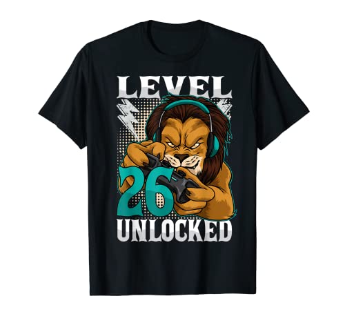 Herren 26. Geburtstag Gaming Lion Level 26 Unlocked Gamer T-Shirt Herren 26. Geburtstag Gaming Lion Level 26 Unlocked Gamer T-Shirt von 26th Birthday Gaming Outfit