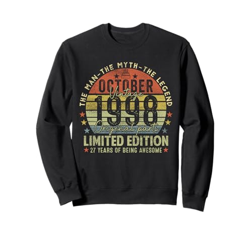 27th Birthday Gifts Vintage October 1998 27 Years Old Men Sweatshirt von 27 Years Old Awesome Since October 1998 Birthday