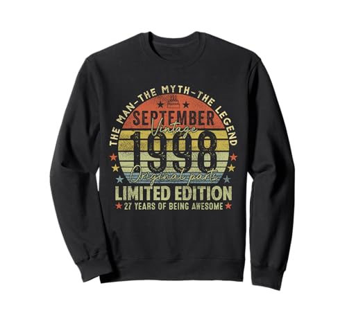 27th Birthday Gifts Vintage September 1998 27 Years Old Men Sweatshirt von 27 Years Old Awesome Since September 1998 Birthday