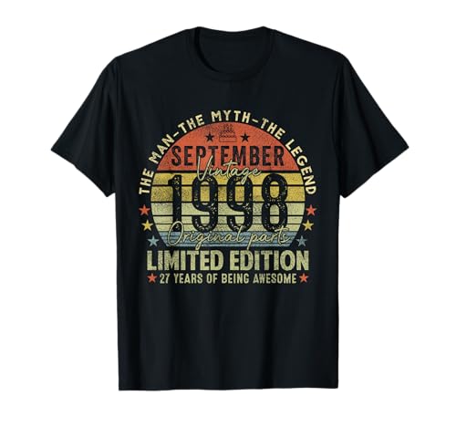 27th Birthday Gifts Vintage September 1998 27 Years Old Men T-Shirt von 27 Years Old Awesome Since September 1998 Birthday