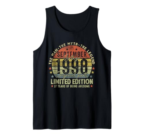 27th Birthday Gifts Vintage September 1998 27 Years Old Men Tank Top 27th Birthday Gifts Vintage September 1998 27 Years Old Men Tank Top von 27 Years Old Awesome Since September 1998 Birthday