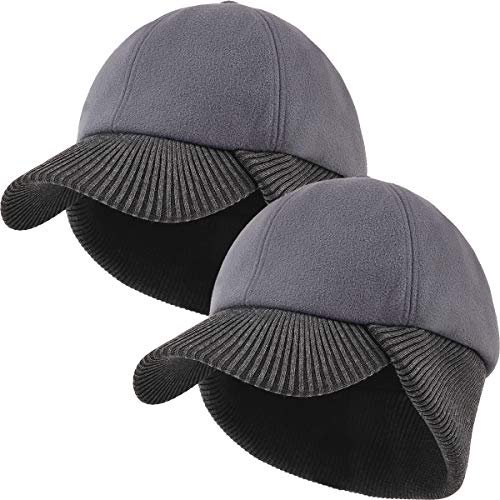 2 Stück Winter Baseball Cap mit Ohrenklappen Herren Damen Unisex Warme Wolle Kappe Full Cap Ohrenschutz Wollcap Outdoor Visor Sport Mütze Ski Baseballkappe (Dunkelgrau und Dunkelgrau,2 Stück) von 29 IYEBRAO