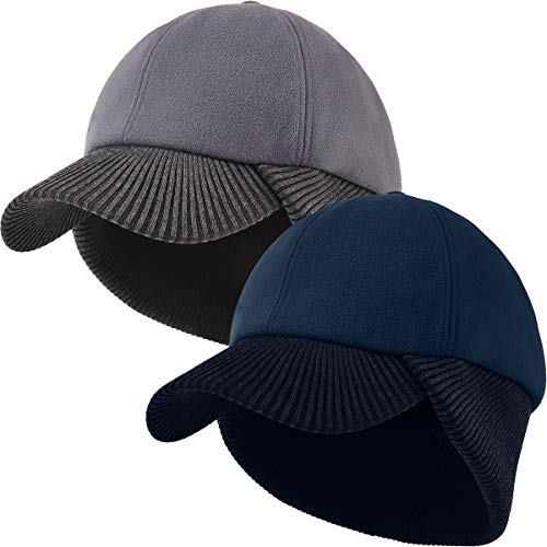 2 Stück Winter Baseball Cap mit Ohrenklappen Herren Damen Unisex Warme Wolle Kappe Full Cap Ohrenschutz Wollcap Outdoor Visor Sport Mütze Ski Baseballkappe (Dunkelgrau und Navy blau,2 Stück) von 29 IYEBRAO