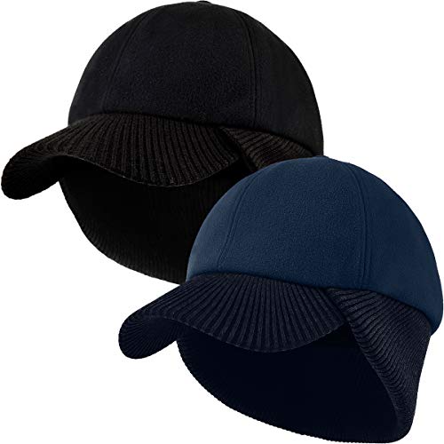 29 IYEBRAO 2 Stück Winter Baseball Cap mit Ohrenklappen Herren Damen Unisex Warme Wolle Kappe Full Cap Ohrenschutz Wollcap Outdoor Visor Sport Mütze Ski Baseballkappe (Schwarz und Navy blau,2 Stück) von 29 IYEBRAO