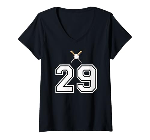 Damen 29 Nummer Baseball Style Vintage Weiß T-Shirt mit V-Ausschnitt Damen 29 Nummer Baseball Style Vintage Weiß T-Shirt mit V-Ausschnitt von 29 Nummer Baseball Style Weiß