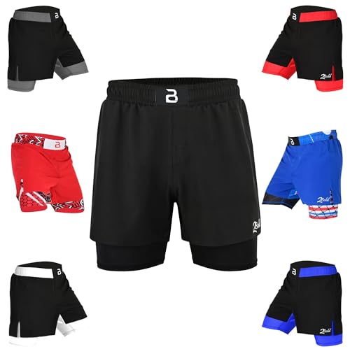 2BOLD Hybrid MMA Shorts Herren 2 in 1 BJJ, Grappling, JIU-Jitsu, NO-GI, Dual Layer, Eingebaute Kompression, Laufshorts, Schwarz, Mittel 2BOLD Hybrid MMA Shorts Herren 2 in 1 BJJ, Grappling, JIU-Jitsu, NO-GI, Dual Layer, Eingebaute Kompression, Laufshorts, Schwarz, Mittel von 2BOLD