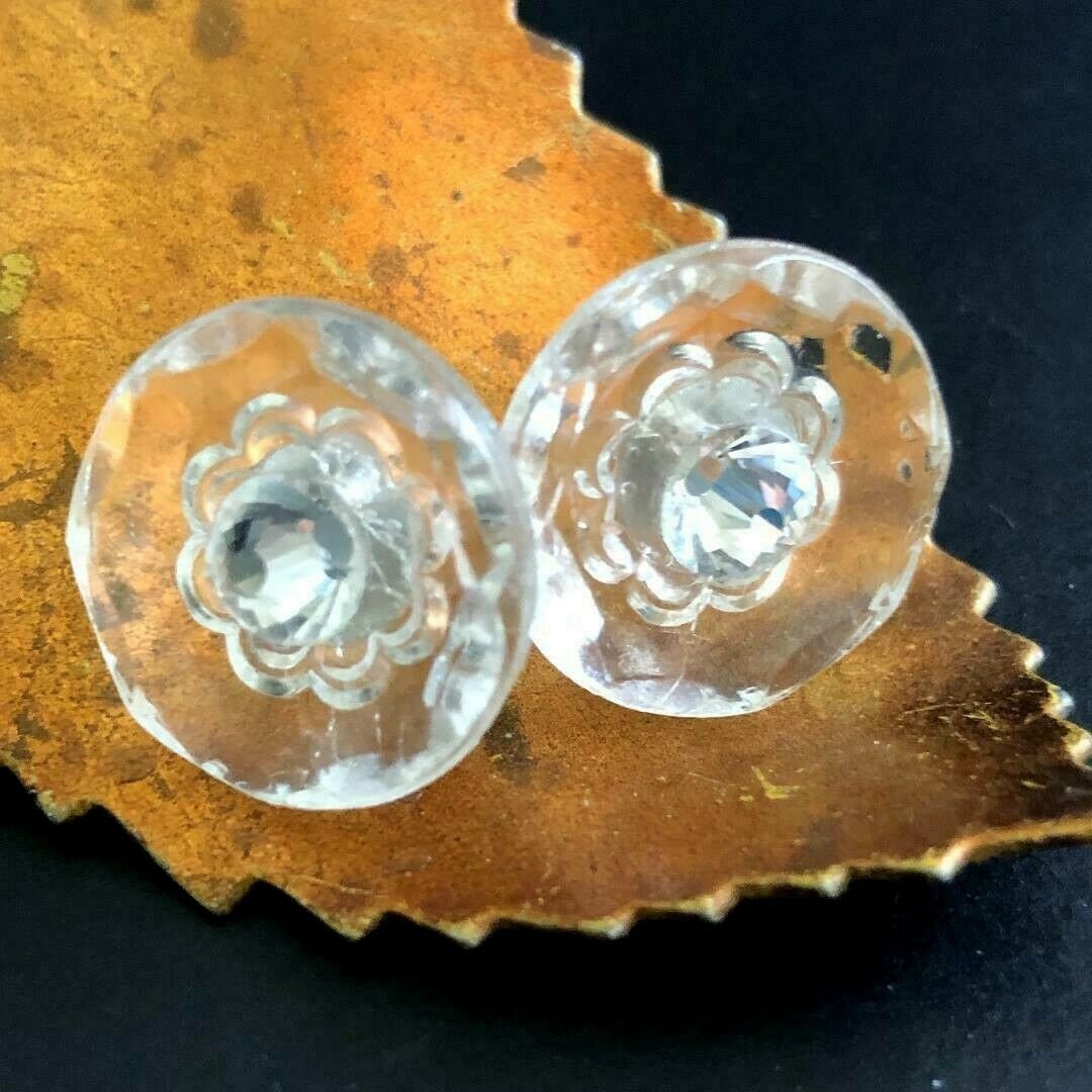 Button Ohrringe Vintage Glasknöpfe Mit Klaren Strass-Zentren Hochzeit Post Hinten 3/4 " Button Ohrringe Vintage Glasknöpfe Mit Klaren Strass-Zentren Hochzeit Post Hinten 3/4 " von 2BirdsWithOneStone