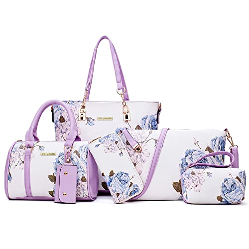 2E-youth Damen Set Tote Handtasche Umhängetasche Geldbörse, 1A-Violett & Weiß von 2E-youth