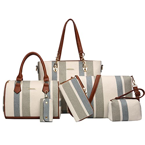 2E-youth Damen Set Tote Handtasche Umhängetasche Geldbörse, 2E-Streifen, Grau von 2E-youth