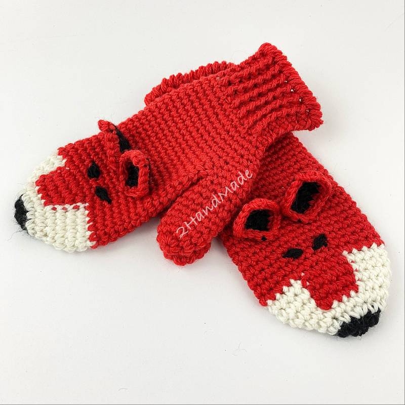 Gehäkelte Fuchs Handschuhe Unisex Merino Wolle Tier Handschuhe von 2HandMade