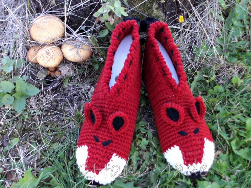 Gehäkelte Fuchs Hausschuhe Unisex Merino Wolle Winter Schuhe von 2HandMade