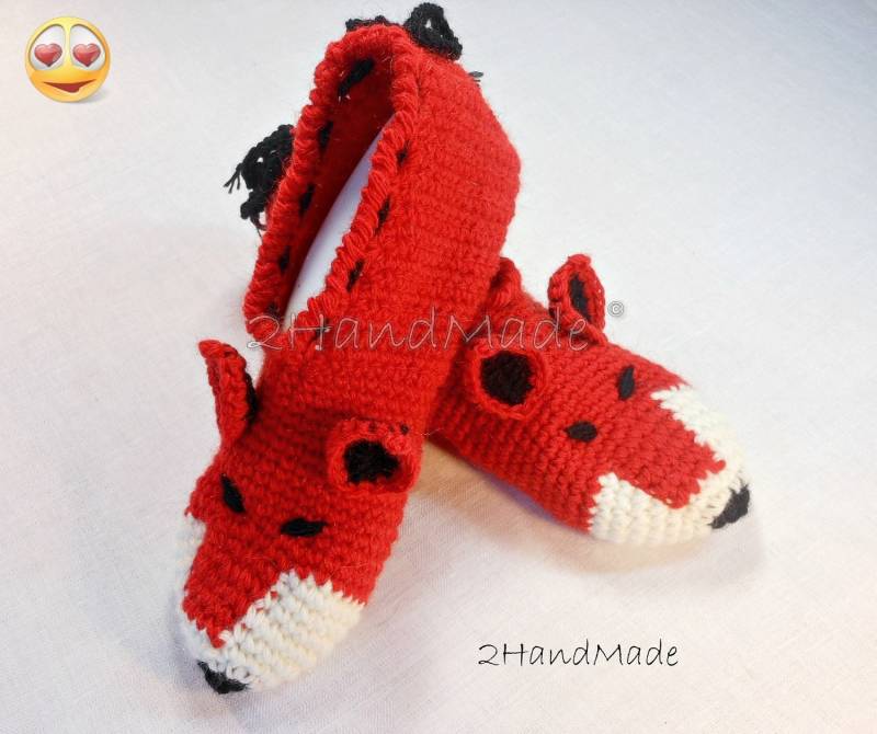 Unisex Erwachsene Grobstrick Gehäkelte Fuchs Hausschuhe Damen Herren Kinder Jugendliche Lustig Dumme Winter Merino Wolle Wald Rot Ginger Tiere von 2HandMade