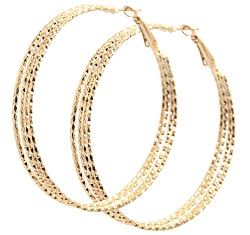 2LIVEfor Goldene Ohrringe Creolen Breit Hoop Earrings Ohrhänger Gold Reifen Hoops Creolen Groß Rund Schlicht Modern Glitzer Effekt von 2LIVEfor