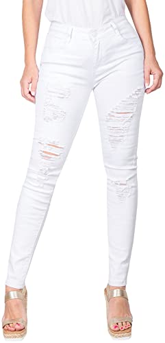 2LUV Damen Zerrissene, dehnbare 5-Pocket-Skinny-Denim-Jeans im Used-Look, Med. Zerrissenes Schneewittchen, 41 von 2LUV