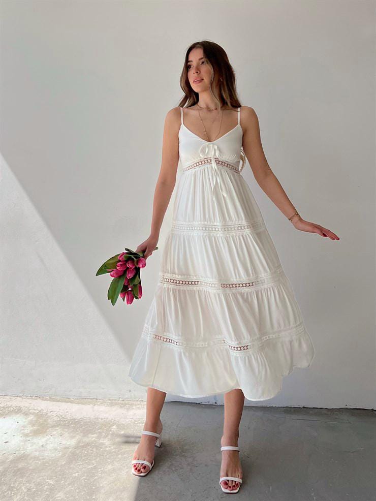 Boho Maxi Kleid Aus Weißer Baumwolle Ärmelloses Sommerkleid von 2OzButik