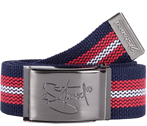 2Stoned Geldgürtel Money Belt in Navy-Rot-Weiss 4 cm breit matte Schnalle + Flaschenöffner für Herren und Jungen von 2Stoned
