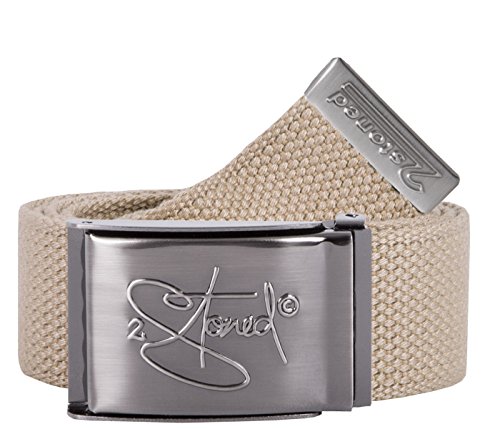 2Stoned Stoffgürtel Canvas Belt Beige, matte Schnalle Geprägt, 4 cm breit für Damen und Herren von 2Stoned