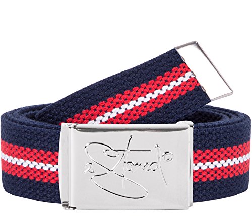 2Stoned Gürtel Canvas Belt Classic in Navy-Rot-Weiss 3 cm breit mit Chromschnalle für Erwachsene und Kinder von 2Stoned