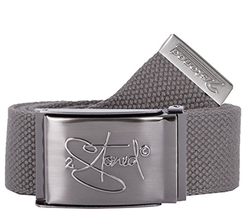 2Stoned Stoffgürtel Canvas Belt Grau, matte Schnalle Geprägt, 4 cm breit für Damen und Herren von 2Stoned