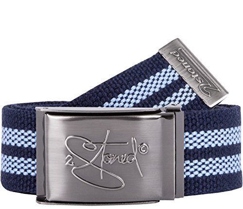 2Stoned Stoffgürtel Canvas Belt Navy-Sky, matte Schnalle Geprägt, 4 cm breit für Damen und Herren von 2Stoned