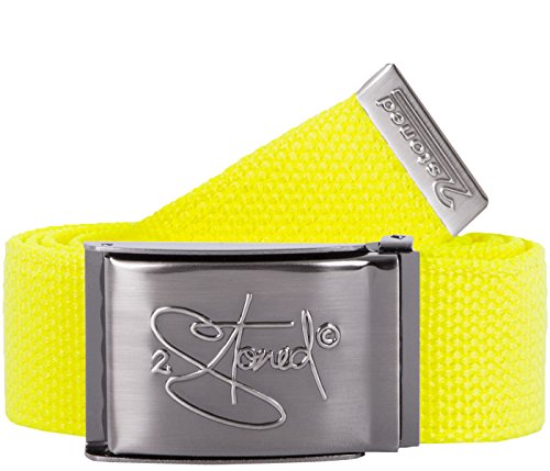 2Stoned Stoffgürtel Canvas Belt Neon-Gelb, matte Schnalle Geprägt, 4 cm breit für Damen und Mädchen von 2Stoned