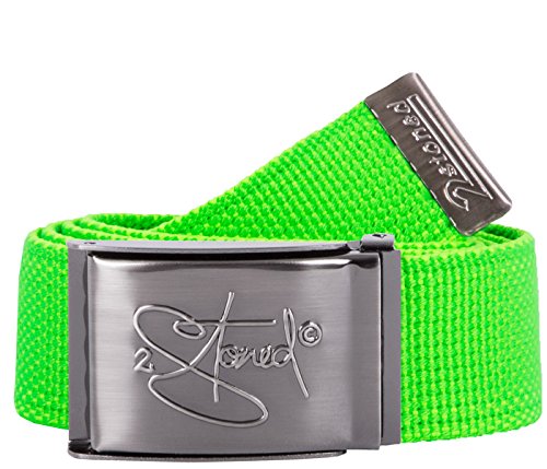 2Stoned Stoffgürtel Canvas Belt Neon-Grün, matte Schnalle Geprägt, 4 cm breit für Damen und Mädchen von 2Stoned