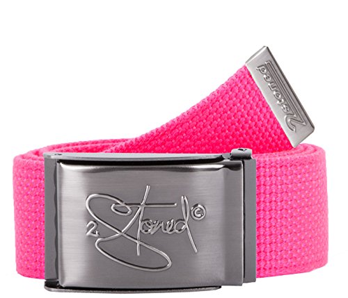 2Stoned Stoffgürtel Canvas Belt Neon-Pink, matte Schnalle Geprägt, 4 cm breit für Damen und Mädchen von 2Stoned