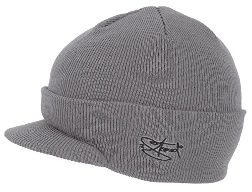 2Stoned Strickmütze mit Schirm Visor Beanie Cap Deluxe, One-Size Damen und Herren, Grau von 2Stoned