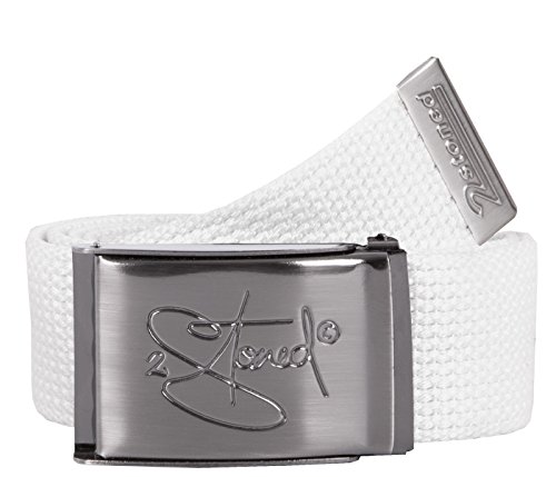 2Stoned Gürtel Koppelgürtel mit Flaschenöffner 4cm Matte Schnalle Classic in Weiss für Damen und Herren von 2Stoned