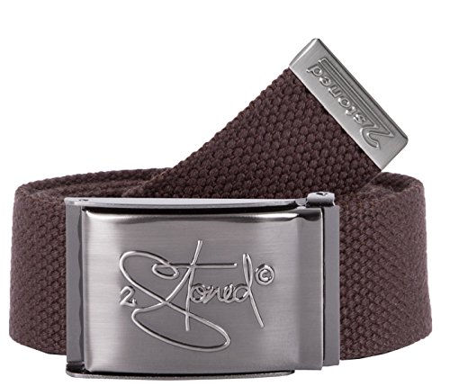 2Stoned Stoffgürtel Canvas Belt Braun, matte Schnalle Geprägt, 4 cm breit für Damen und Herren von 2Stoned