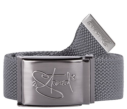 2Stoned Stoffgürtel Canvas Belt Dark Grey, matte Schnalle Geprägt, 4 cm breit für Damen und Herren von 2Stoned