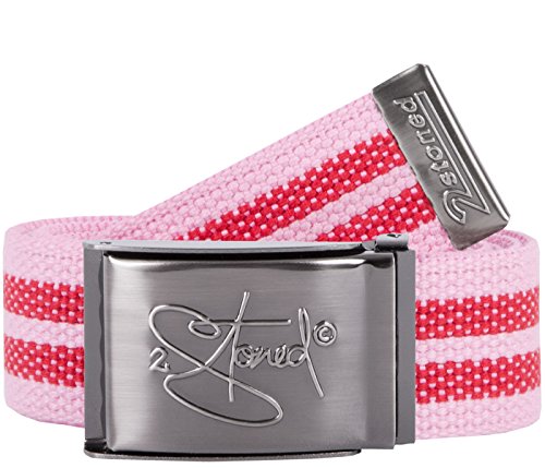 2Stoned Stoffgürtel Canvas Belt Rosa-Rot, matte Schnalle Geprägt, 4 cm breit für Damen und Mädchen von 2Stoned