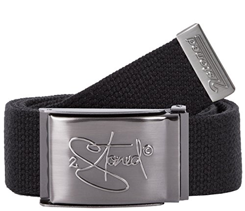 2Stoned Stoffgürtel Canvas Belt Schwarz, Matte Schnalle Geprägt, 4 cm breit für Damen und Herren von 2Stoned