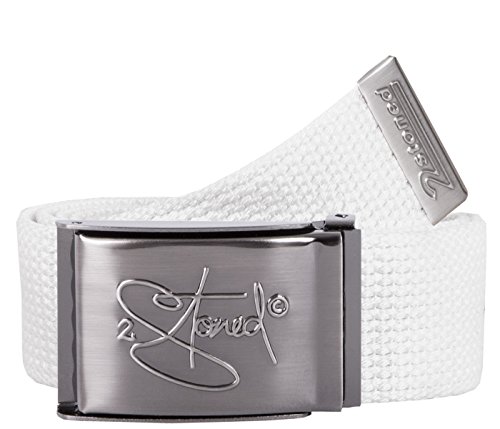 2Stoned Stoffgürtel Canvas Belt Weiß, Matte Schnalle Geprägt, 4 cm breit für Damen und Herren von 2Stoned
