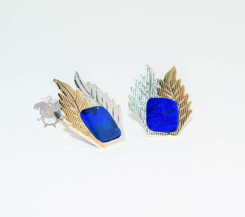 Doppelblatt Sterling Silber Und Gold Lapis Lazuli Ohrstecker Doppelblatt Sterling Silber Und Gold Lapis Lazuli Ohrstecker von 2TigersUK