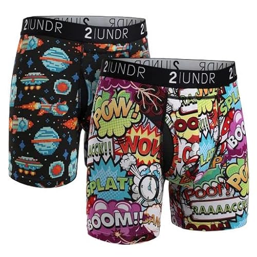 2UNDR Herren Boxershorts, Swing-Shift, 15,2 cm, 2 Stück, Galactica/Boom-Zeit, Medium von 2UNDR