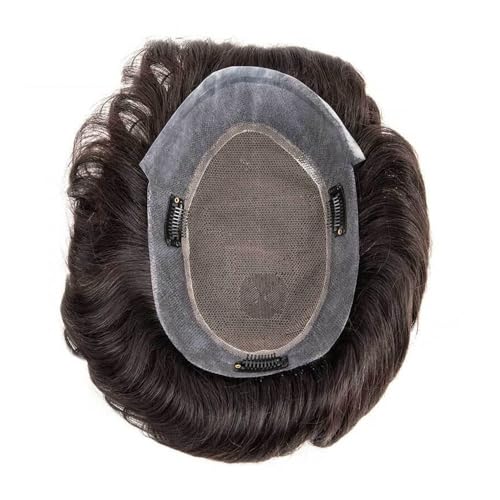 Glattes Toupet aus Echthaar for Herren, französische Spitze, mit PU-Umrandung, Haarersatz, Clip in männlichen Haarteilen Haarersatz Systeme(2#,7x10) von 2WFYJNITP