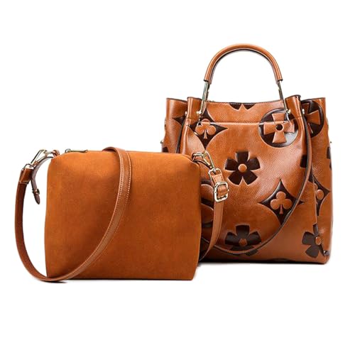 2XK-NOV Beuteltasche Damen Leder Handtasche Groß Handbags for Women Taschenset Crossbody Umhängetasche Abnehmbarer Schultergurt Damentaschen (Gelblichbraun) von 2XK-NOV