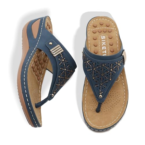 2XK-NOV Damen Zehentrenner, Plateau-Sandalen Damen Sommer mit Keilabsatz, Elegante Flip Flops mit Weicher Sohle, Modische, Sommerliche Sandalen für Frauen mit Sohlenmassagefunktion 38 von 2XK-NOV