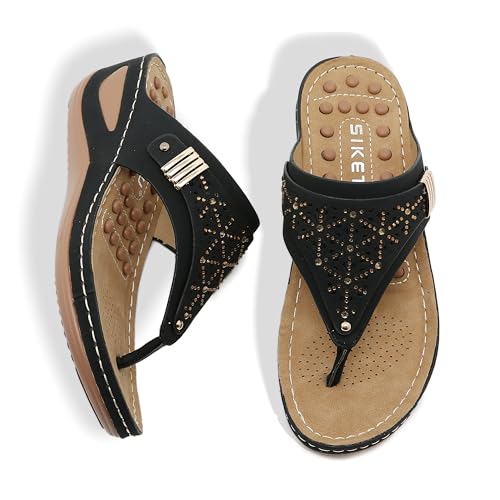 2XK-NOV Damen Zehentrenner, Plateau-Sandalen Damen Sommer mit Keilabsatz, Elegante Flip Flops mit Weicher Sohle, Modische, Sommerliche Sandalen für Frauen mit Sohlenmassagefunktion 41 von 2XK-NOV